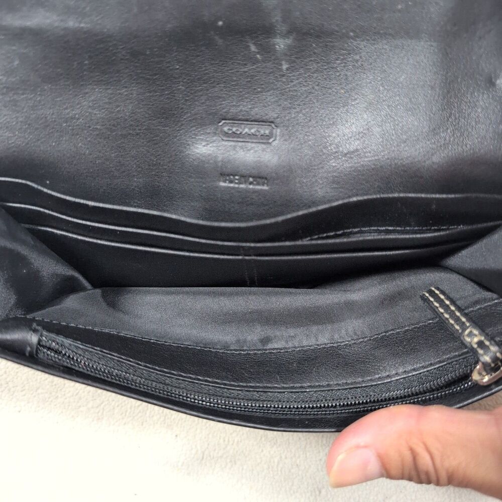 Vintage Coach Soho Clutch Black Leather Wallet Accordion Buckle Contrast Stitch - Picture 5 of 15
